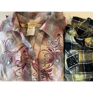 Girls Size 10 Plaid Soft Button/Snap Up Shirt Lot‎ of 2